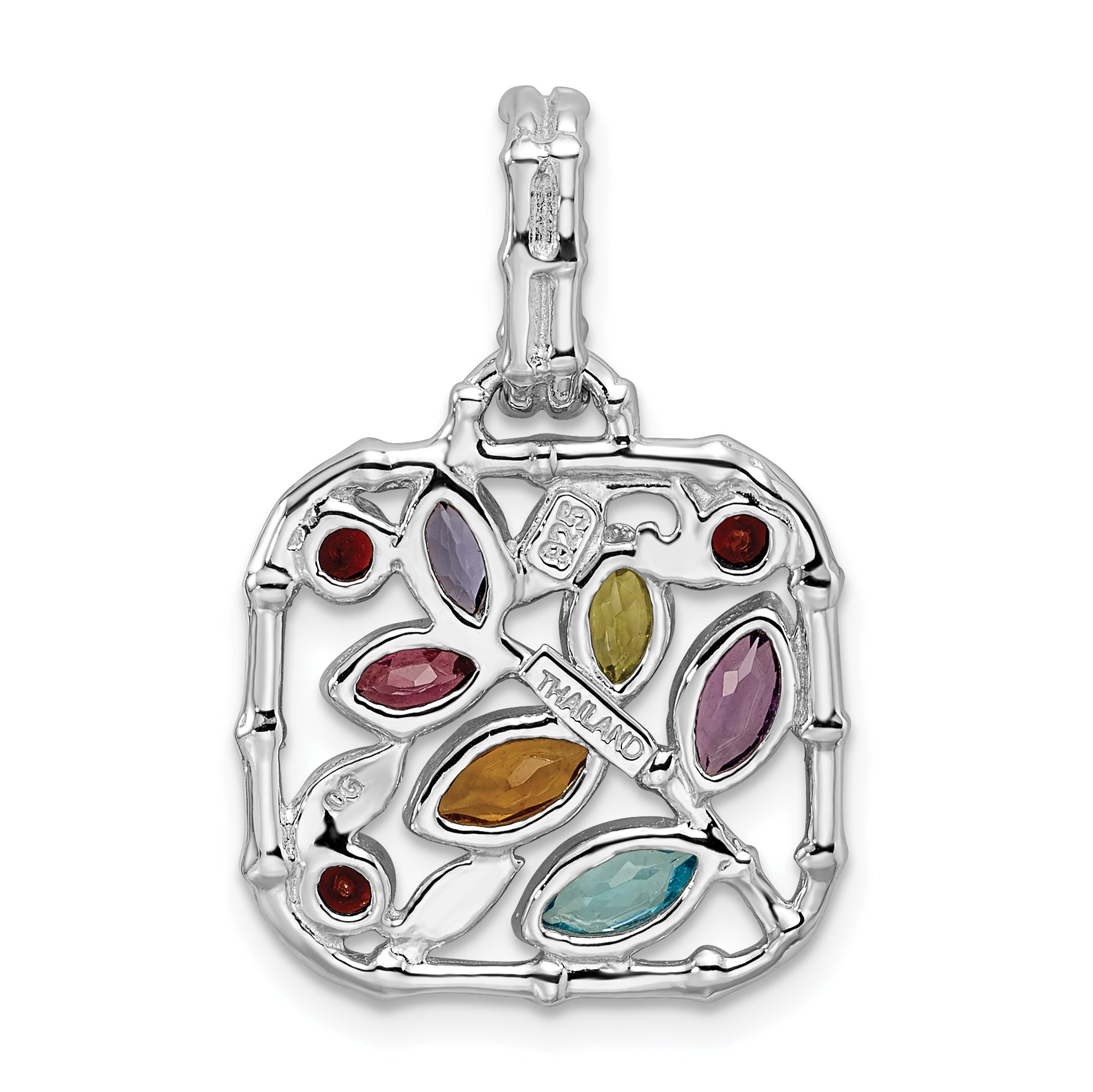 Sterling Silver Rhodium-Plated Multi Gemstone Pendant