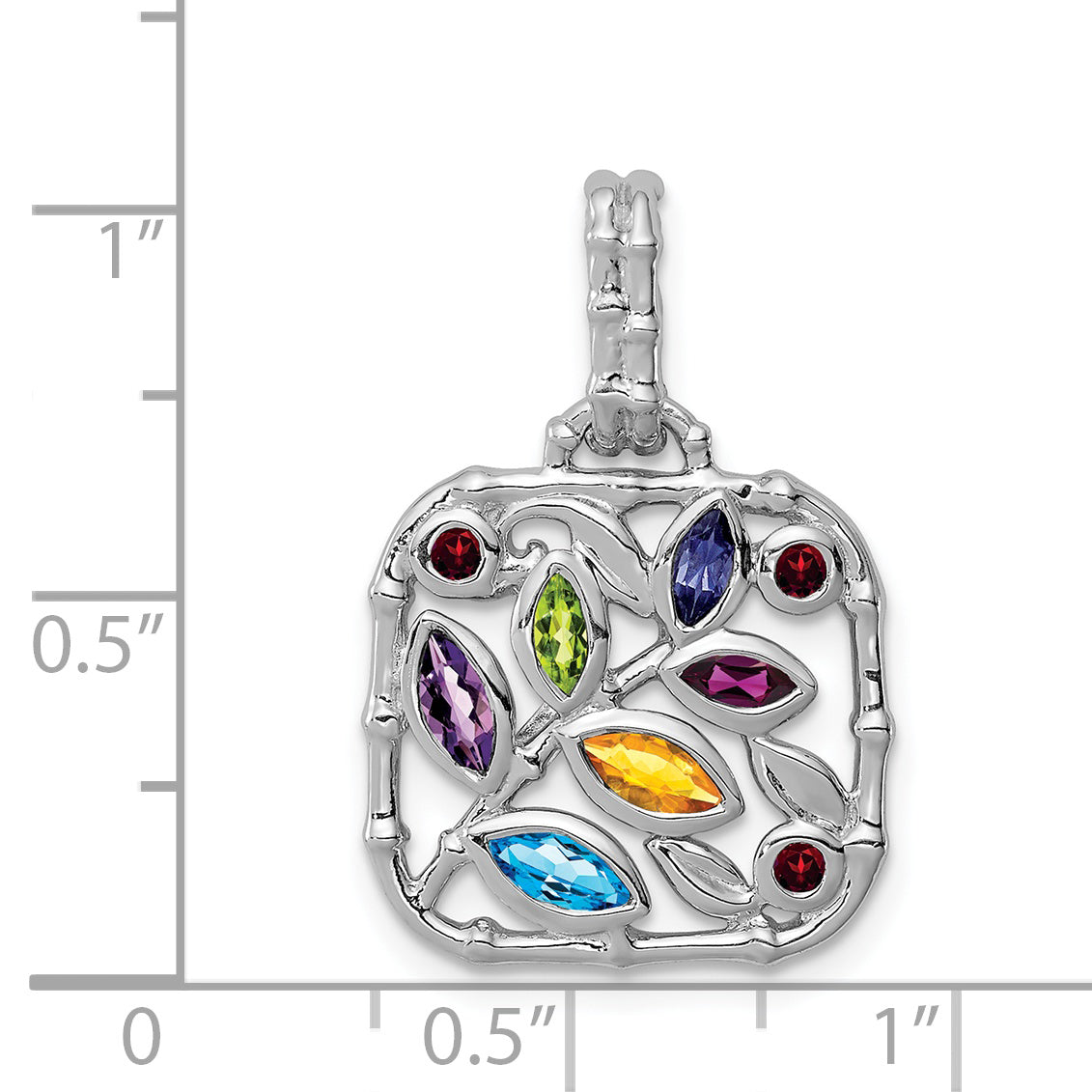 Sterling Silver Rhodium-Plated Multi Gemstone Pendant