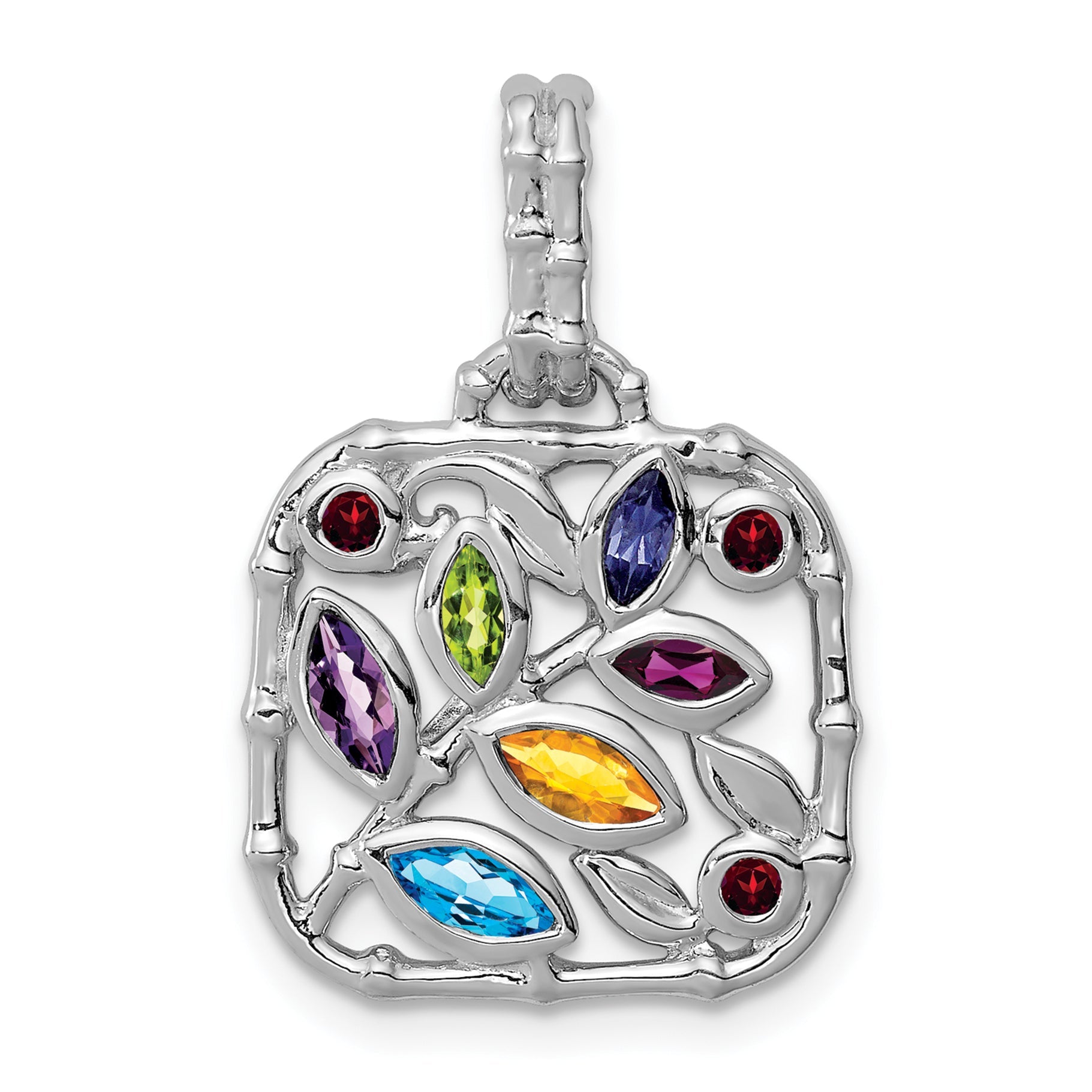 Sterling Silver Rhodium-Plated Multi Gemstone Pendant