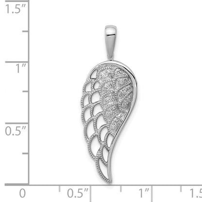 Sterling Silver Rhodium Diam. Open-Work Wing Pendant