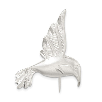Sterling Silver Satin Finish Diamond Cut Hummingbird Pin