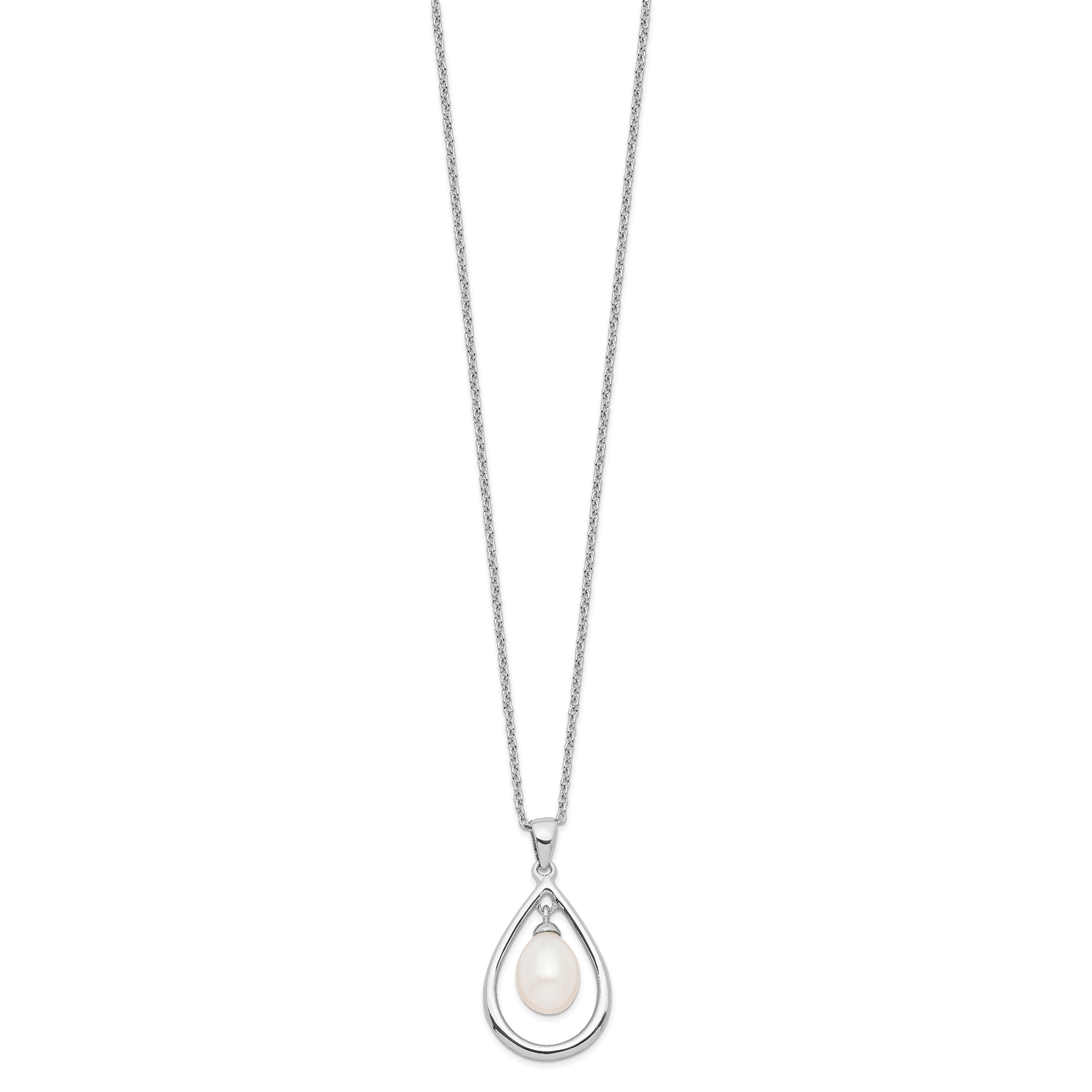 Sterling Silver Rhodium-Plated 7-8mm White Fwc Pearl Pendant Necklace