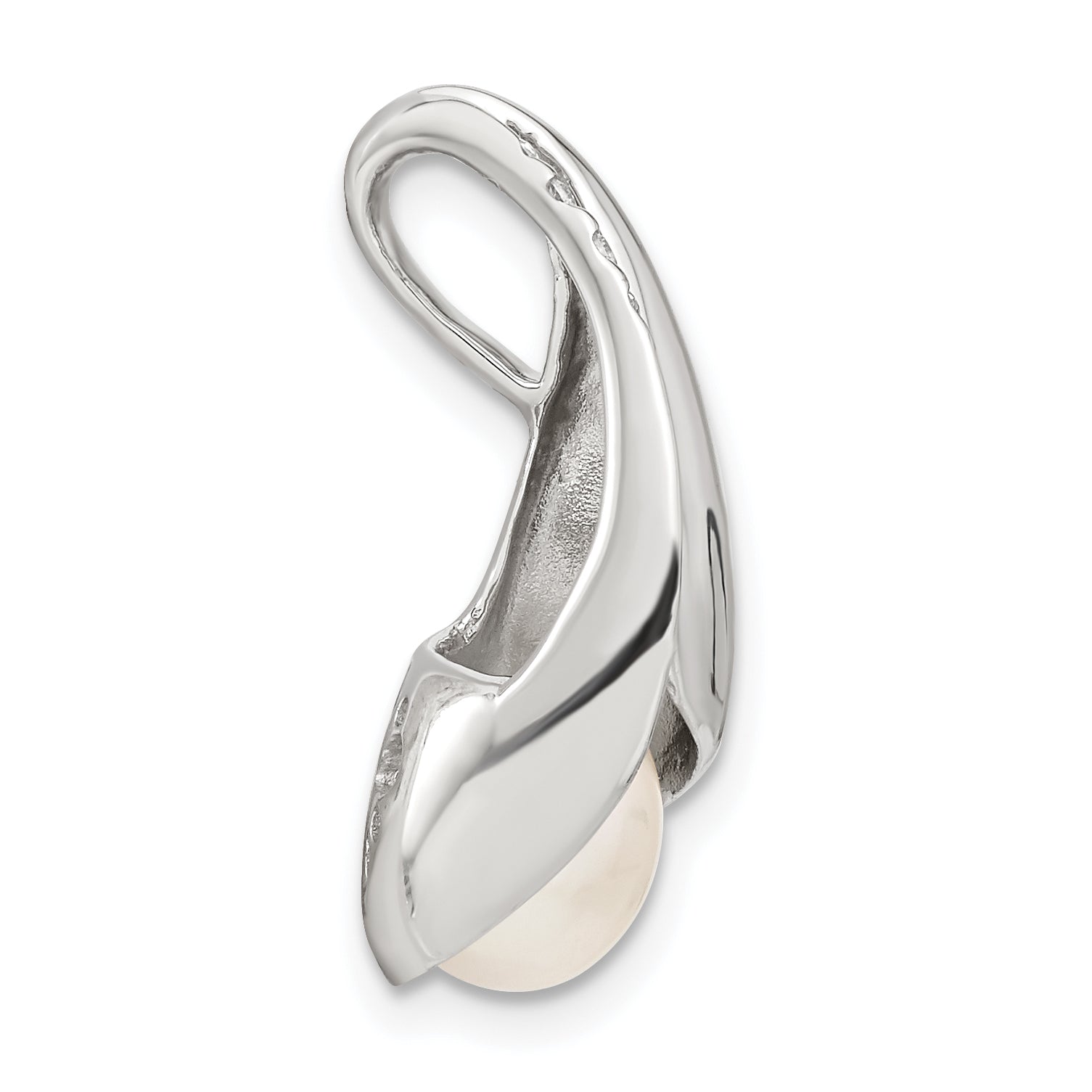 Sterling Silver W/Cz 7-8mm Fw Cultured Button Pearl Pendant