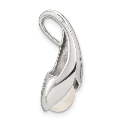 Sterling Silver W/Cz 7-8mm Fw Cultured Button Pearl Pendant