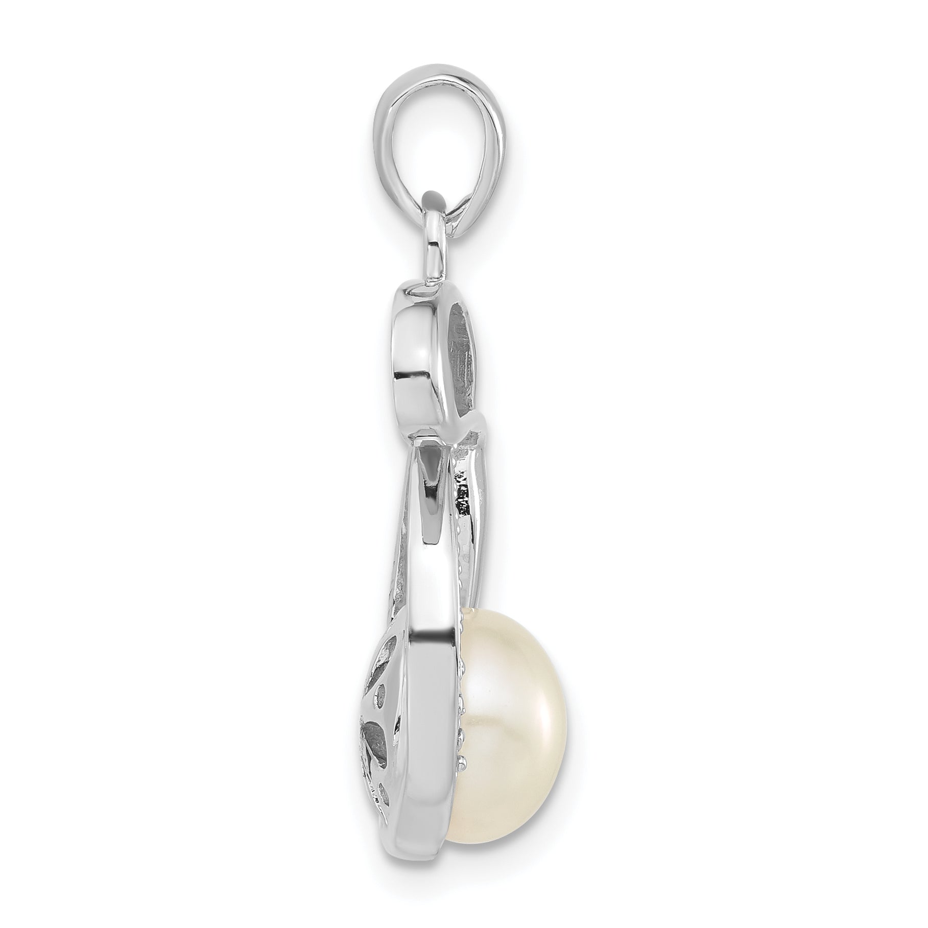 Sterling Silver Polished Cz & 8-9mm Fw Cultured Pearl Rabbit Pendant