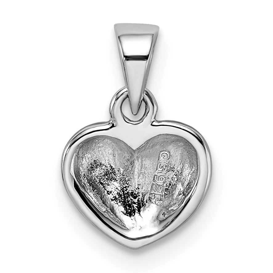 Sterling Silver Rhodium-Plated Polished & Satin Heart Pendant
