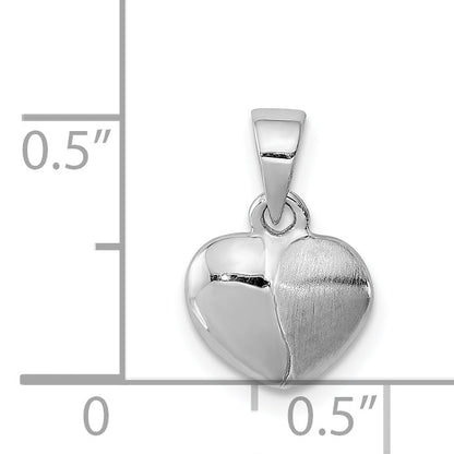 Sterling Silver Rhodium-Plated Polished & Satin Heart Pendant