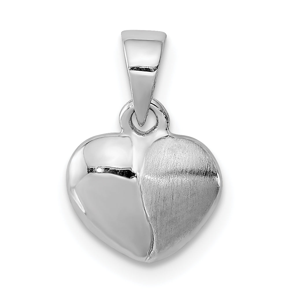 Sterling Silver Rhodium-Plated Polished & Satin Heart Pendant