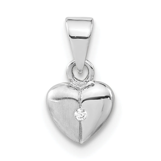 Sterling Silver Polished & Satin Cz Heart Pendant