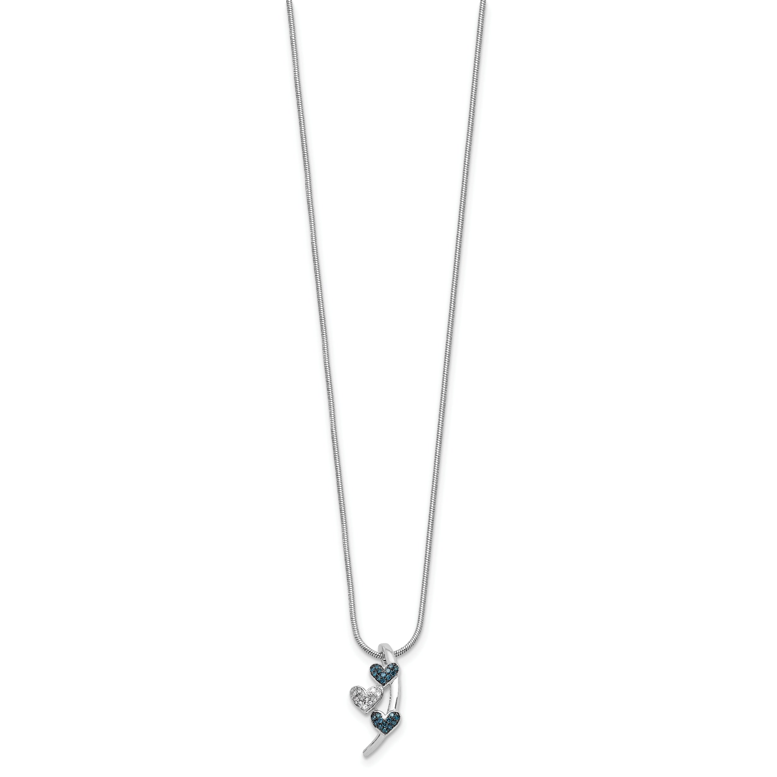 White Night Sterling Silver Rhodium-plated Polished Diamond Blue Diamond Slide 18 inch Necklace with 2 Inch Extender