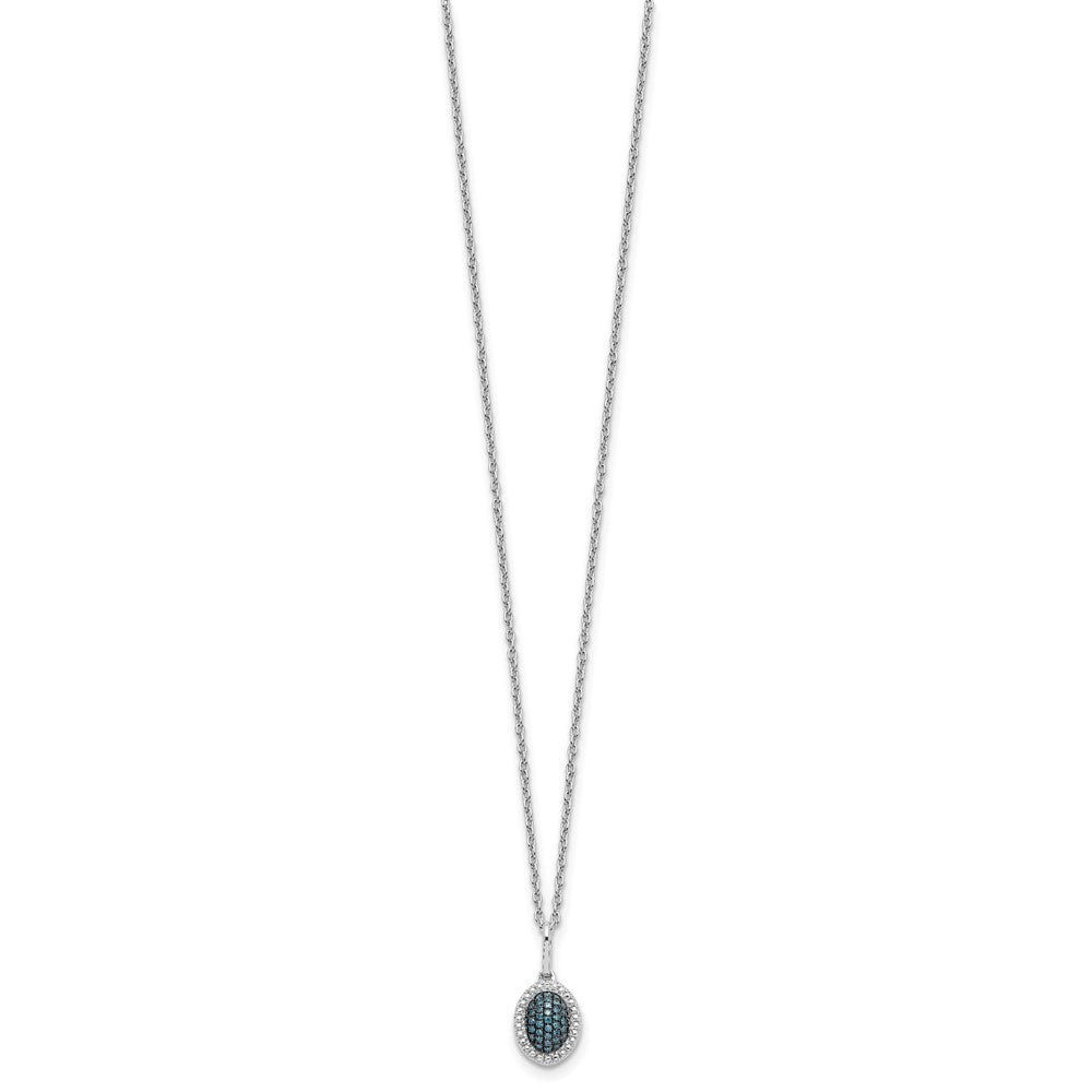 Sterling Silver White Night Rhodium-Plated Blue Diamond Oval Pendant 18 Inch Necklace With 2 Extender