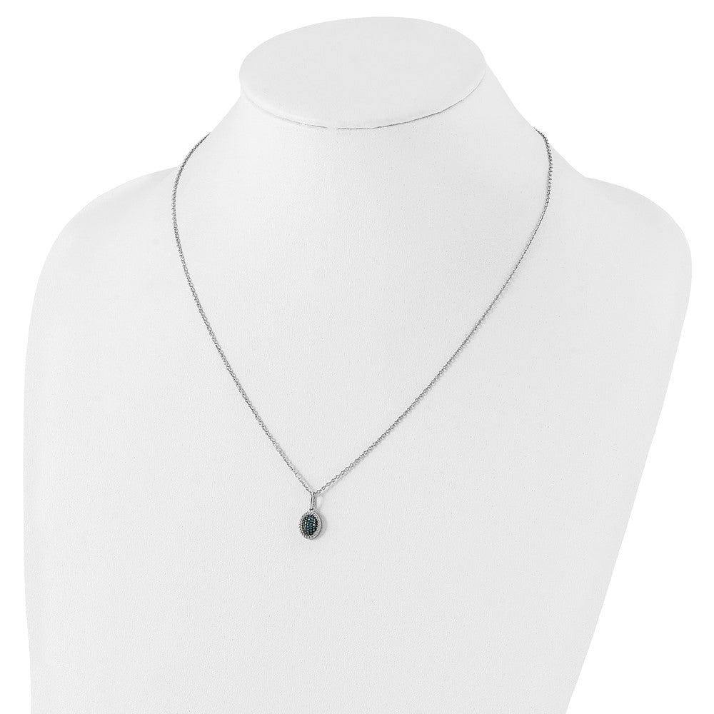 Sterling Silver White Night Rhodium-Plated Blue Diamond Oval Pendant 18 Inch Necklace With 2 Extender