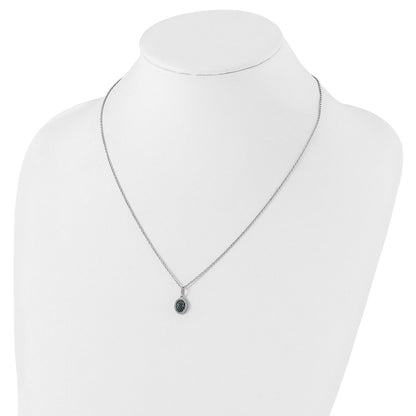 Sterling Silver White Night Rhodium-Plated Blue Diamond Oval Pendant 18 Inch Necklace With 2 Extender