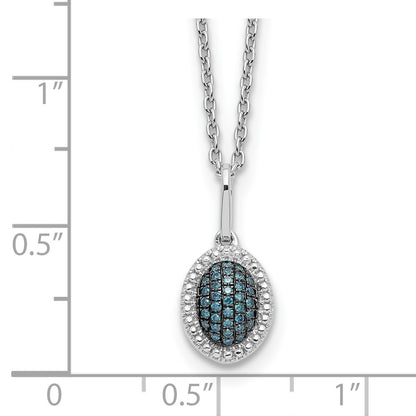 Sterling Silver White Night Rhodium-Plated Blue Diamond Oval Pendant 18 Inch Necklace With 2 Extender