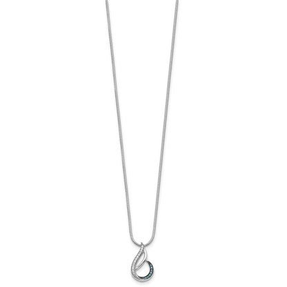 White Night Sterling Silver Rhodium-plated Blue and White Diamond Teardrop 18 Inch Necklace with 2 Inch Extender