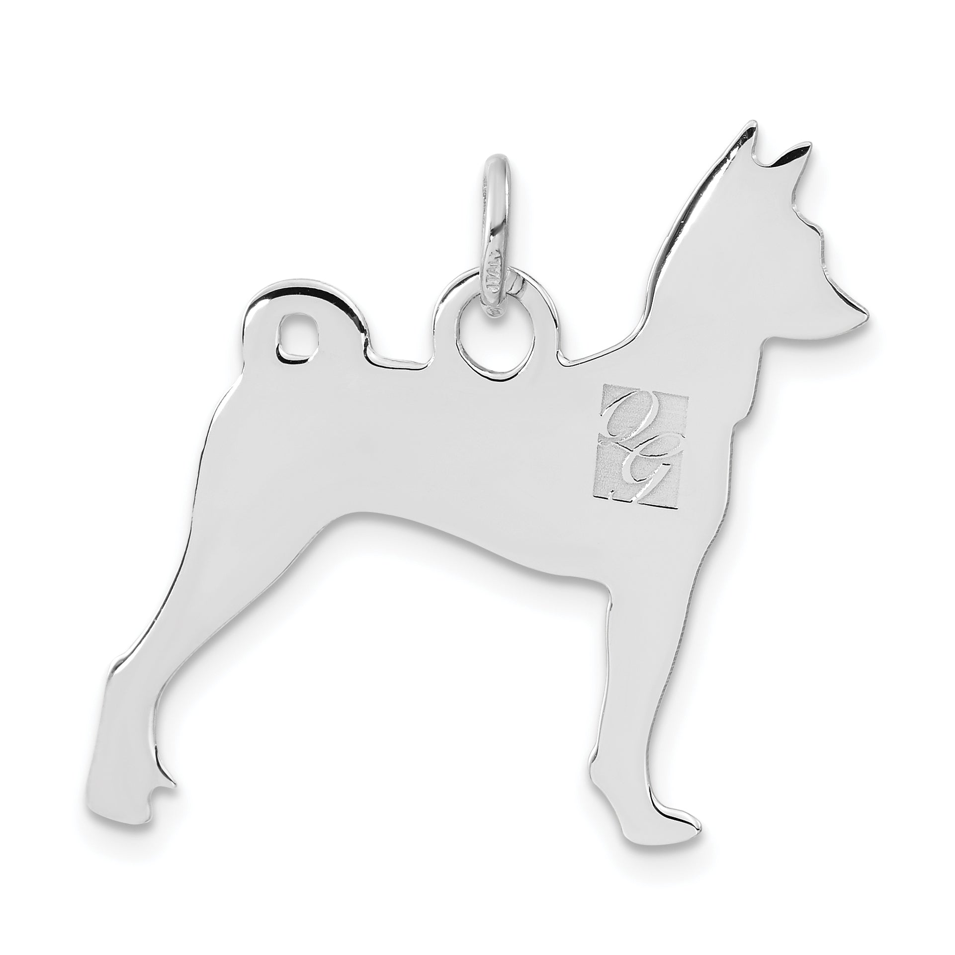 Sterling Silver Polished Engraveable Small Basenji Disc Charm