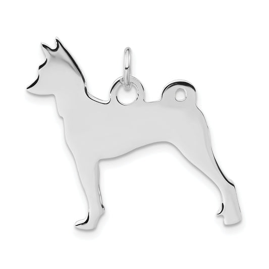 Sterling Silver Polished Engraveable Small Basenji Disc Charm