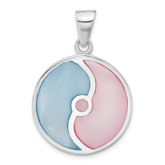 Sterling Silver Pink & Blue Mother Of Pearl Circle Pendant