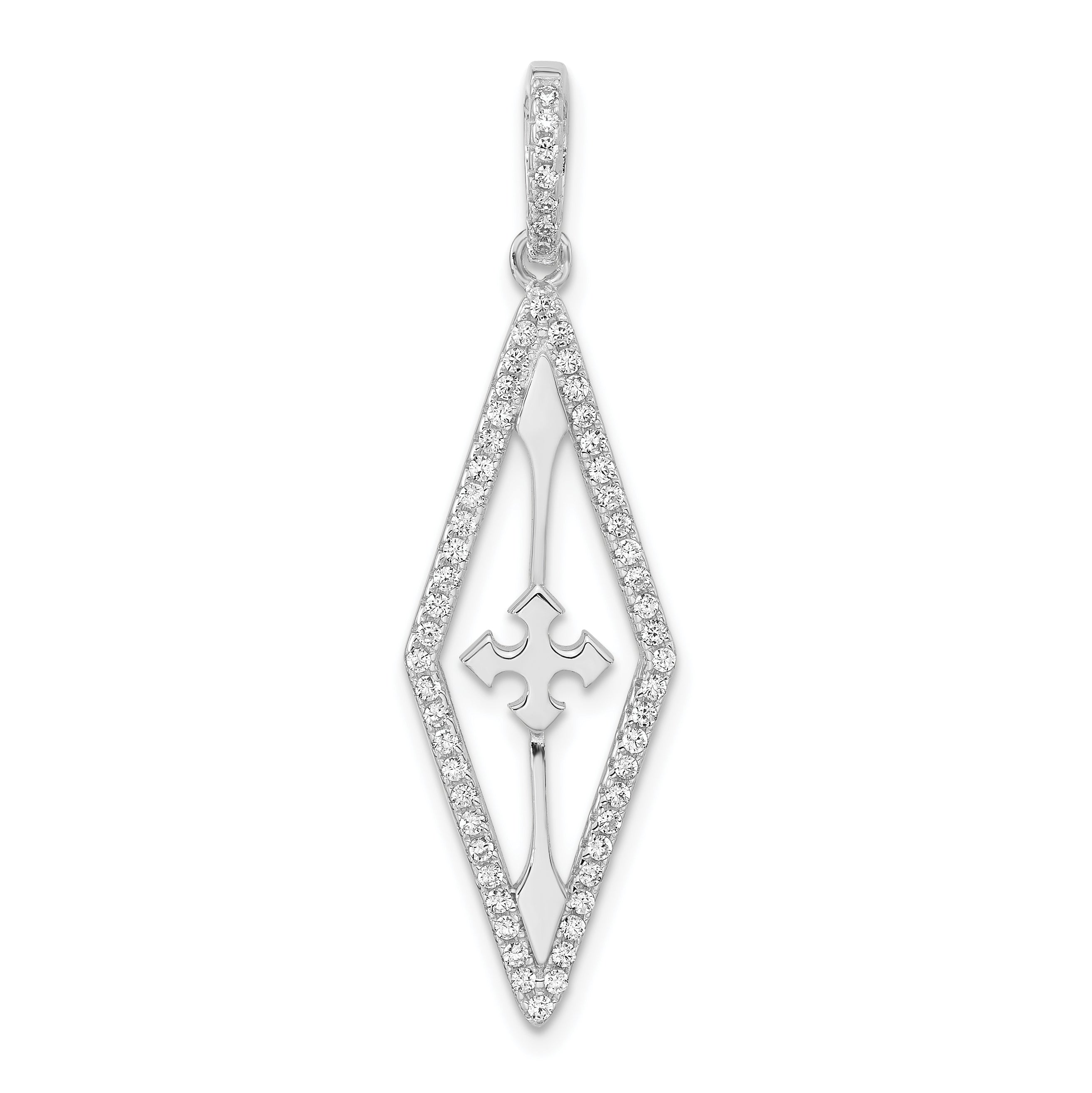 Sterling Silver Rhodium-Plated Fancy Cz Pendant