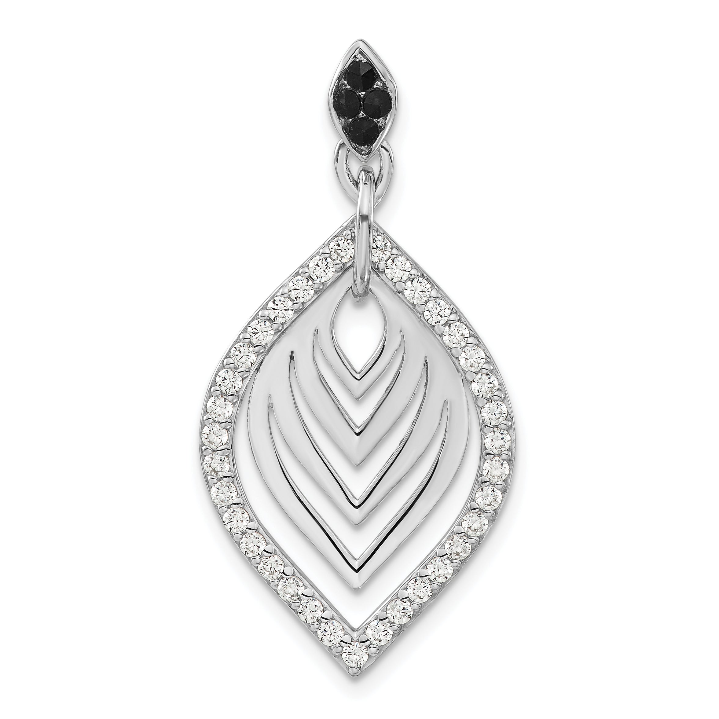 Sterling Silver Rhodium-Plated Polished Fancy Black Onyx & Cz Pendant