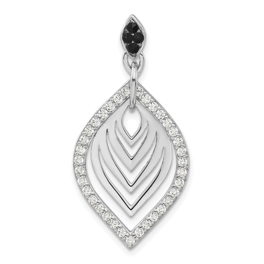 Sterling Silver Rhodium-Plated Polished Fancy Black Onyx & Cz Pendant