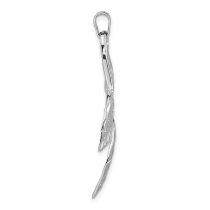 Sterling Silver Rhodium-Plated Polished & Textured Leaves Pendant