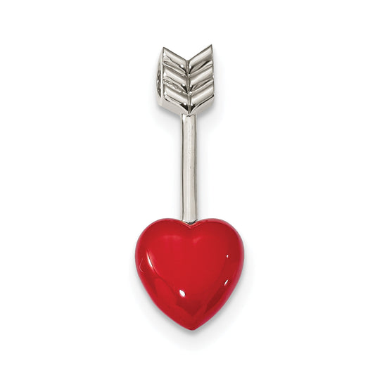 Sterling Silver Rhodium-Plated Arrow Enamel Heart Chain Slide