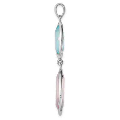Sterling Silver Rhodium-Plated Pink/Blue Created Cats Eye Pendant