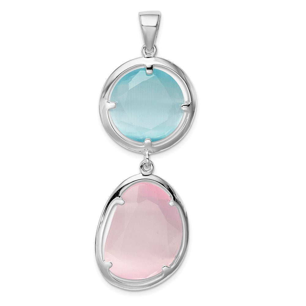 Sterling Silver Rhodium-Plated Pink/Blue Created Cats Eye Pendant