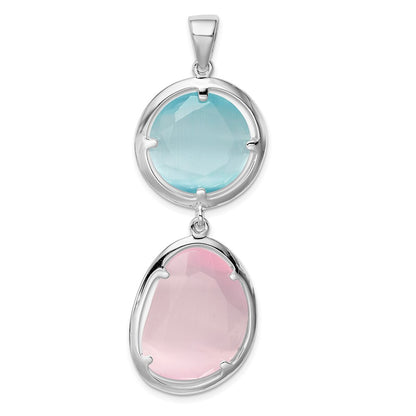 Sterling Silver Rhodium-Plated Pink/Blue Created Cats Eye Pendant