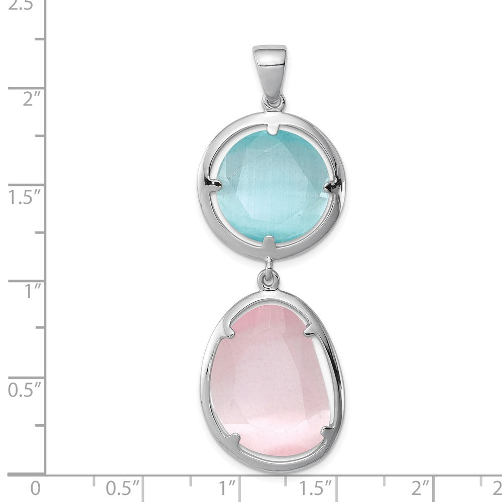 Sterling Silver Rhodium-Plated Pink/Blue Created Cats Eye Pendant