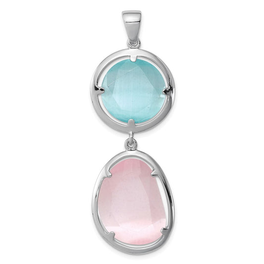 Sterling Silver Rhodium-Plated Pink/Blue Created Cats Eye Pendant