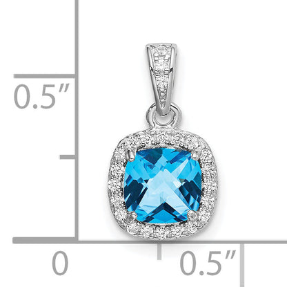 Sterling Silver Rhod-Plate 1.05Bl. Topaz/Creat. Wht Sapphire Pendant