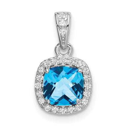 Sterling Silver Rhod-Plate 1.05Bl. Topaz/Creat. Wht Sapphire Pendant