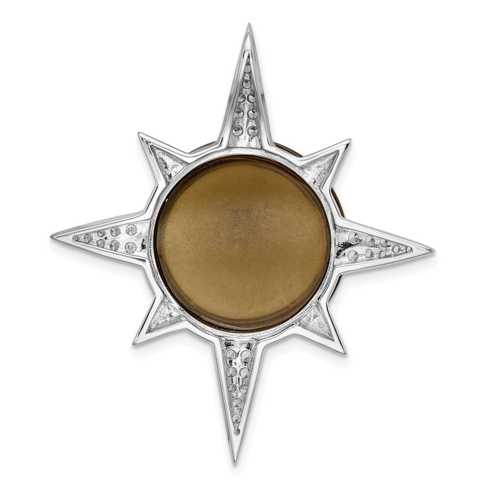 Sterling Silver Rhodium-Plated Brown Glass & Cz Sunburst Chain Slide
