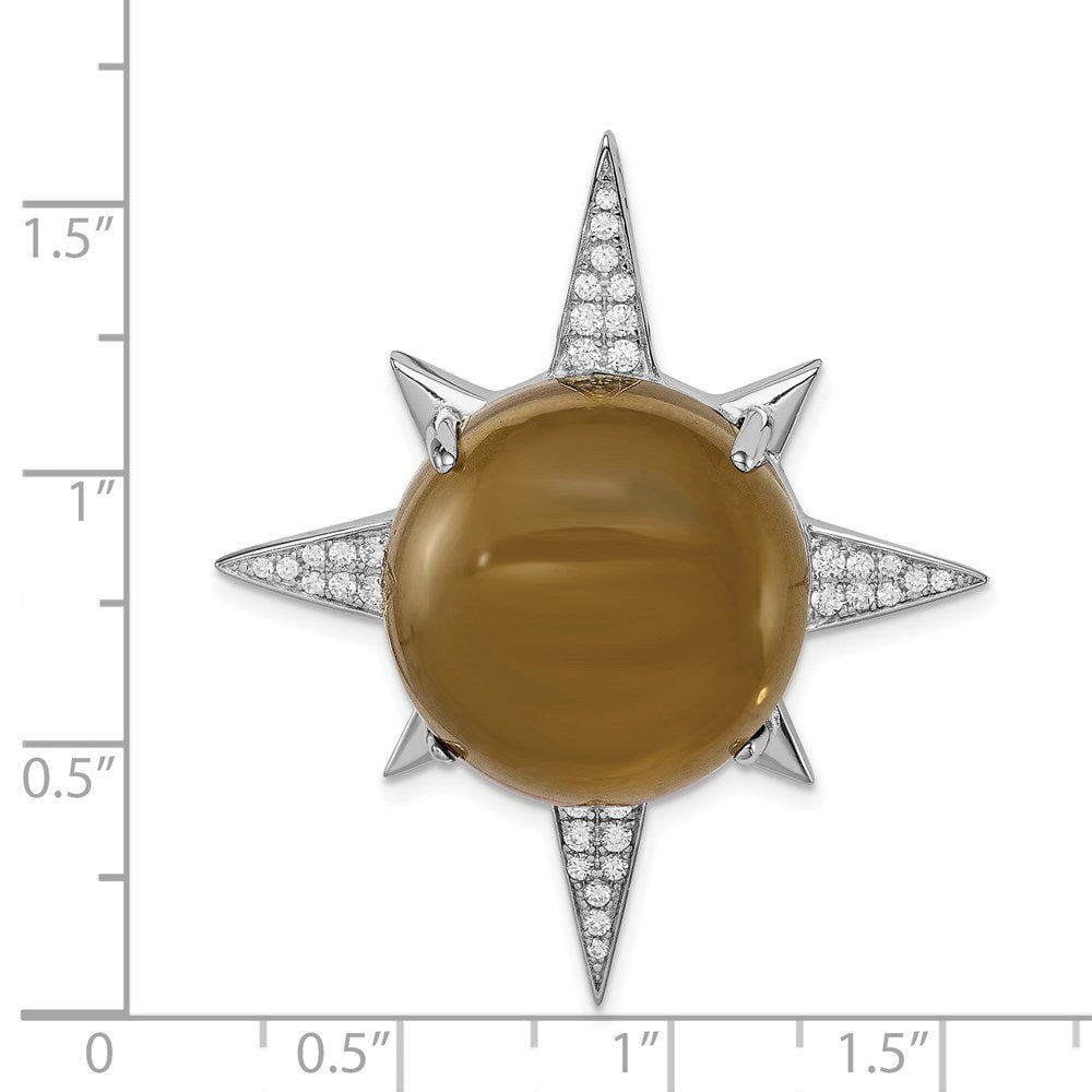 Sterling Silver Rhodium-Plated Brown Glass & Cz Sunburst Chain Slide