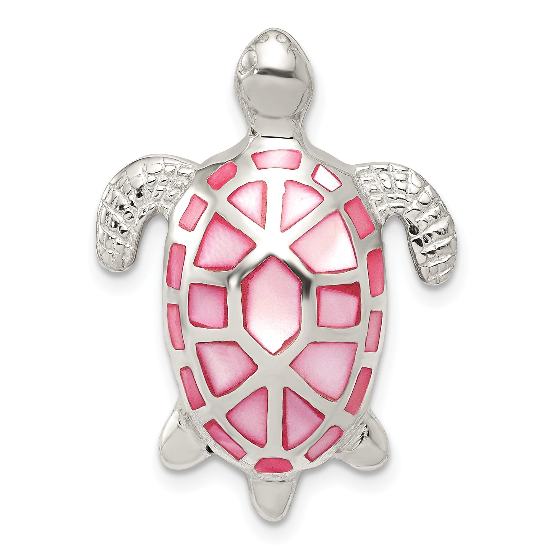 Sterling Silver Pink Mother Of Pearl Turtle Slide