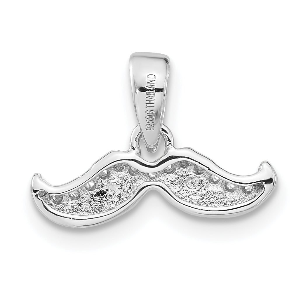 Sterling Silver Rhodium-Plated Polished Cz Mustache Pendant