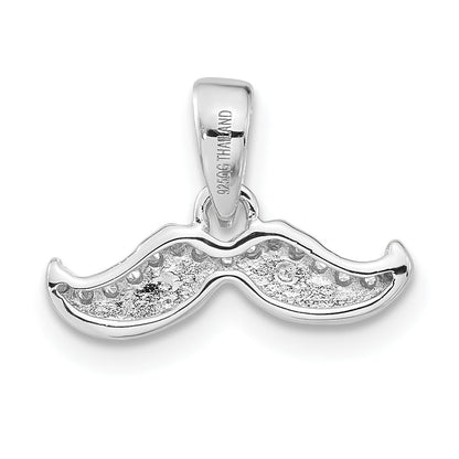 Sterling Silver Rhodium-Plated Polished Cz Mustache Pendant