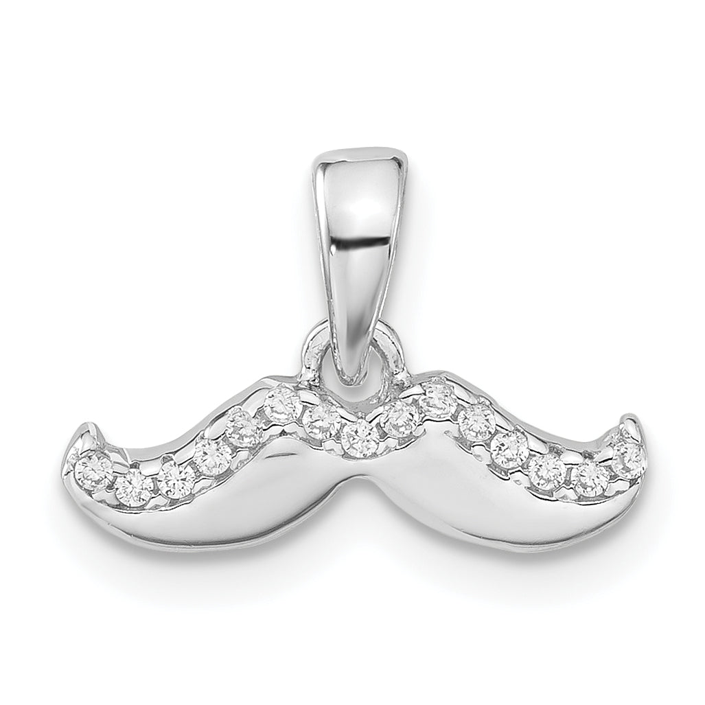 Sterling Silver Rhodium-Plated Polished Cz Mustache Pendant