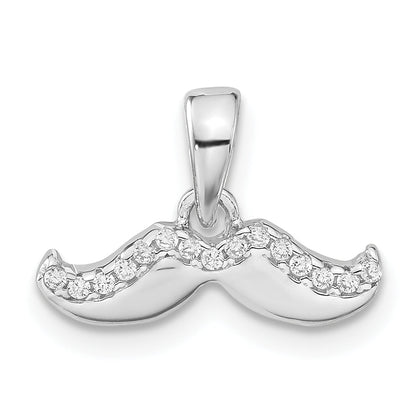 Sterling Silver Rhodium-Plated Polished Cz Mustache Pendant