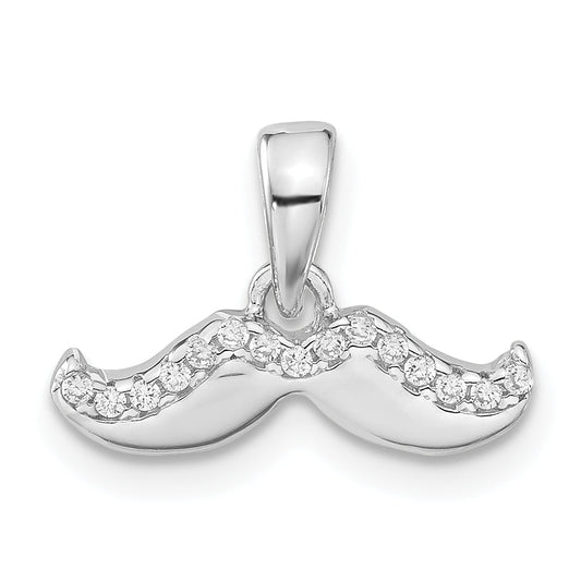 Sterling Silver Rhodium-Plated Polished Cz Mustache Pendant