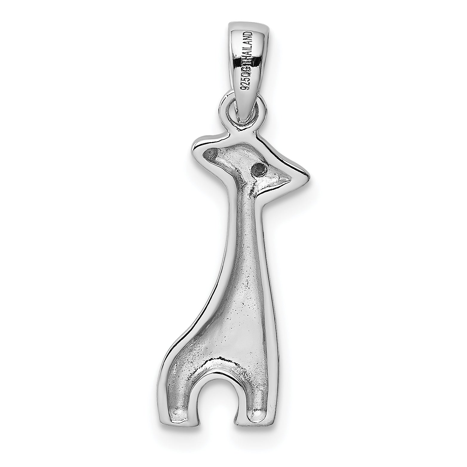 Sterling Silver Rhodium-Plated Enameled Cz Giraffe Pendant