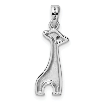 Sterling Silver Rhodium-Plated Enameled Cz Giraffe Pendant