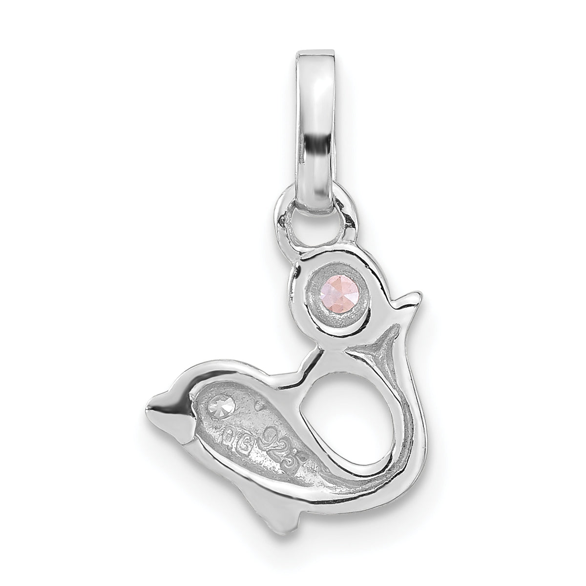 Sterling Silver Polished Pink & Clear Cz Dolphin Pendant