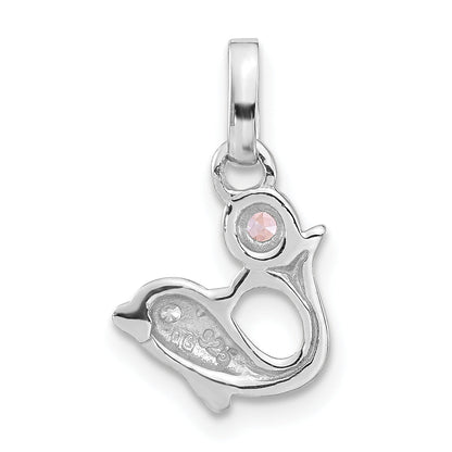 Sterling Silver Polished Pink & Clear Cz Dolphin Pendant