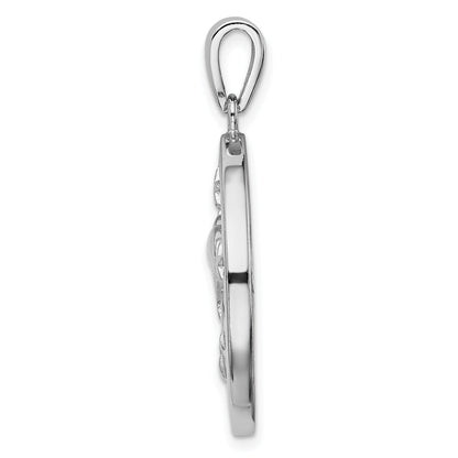 Sterling Silver Rhodium-Plated Blue Created Opal Dolphins Pendant