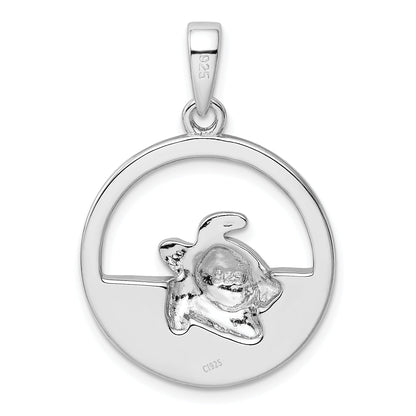 Sterling Silver Rhodium-Plated Polished Blue Inlay Created Opal Turtle Pendant