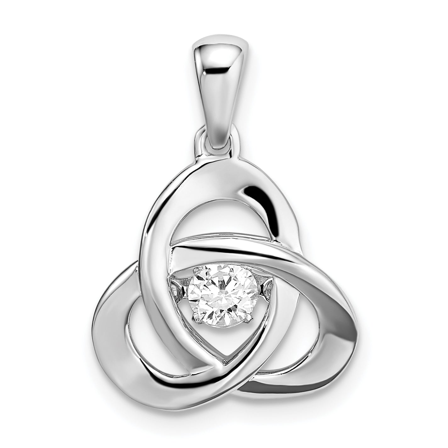 Sterling Silver Platinum-Plated Vibrant Moving Cz Swarovski Zirconia Center Stone Trinity Pendant