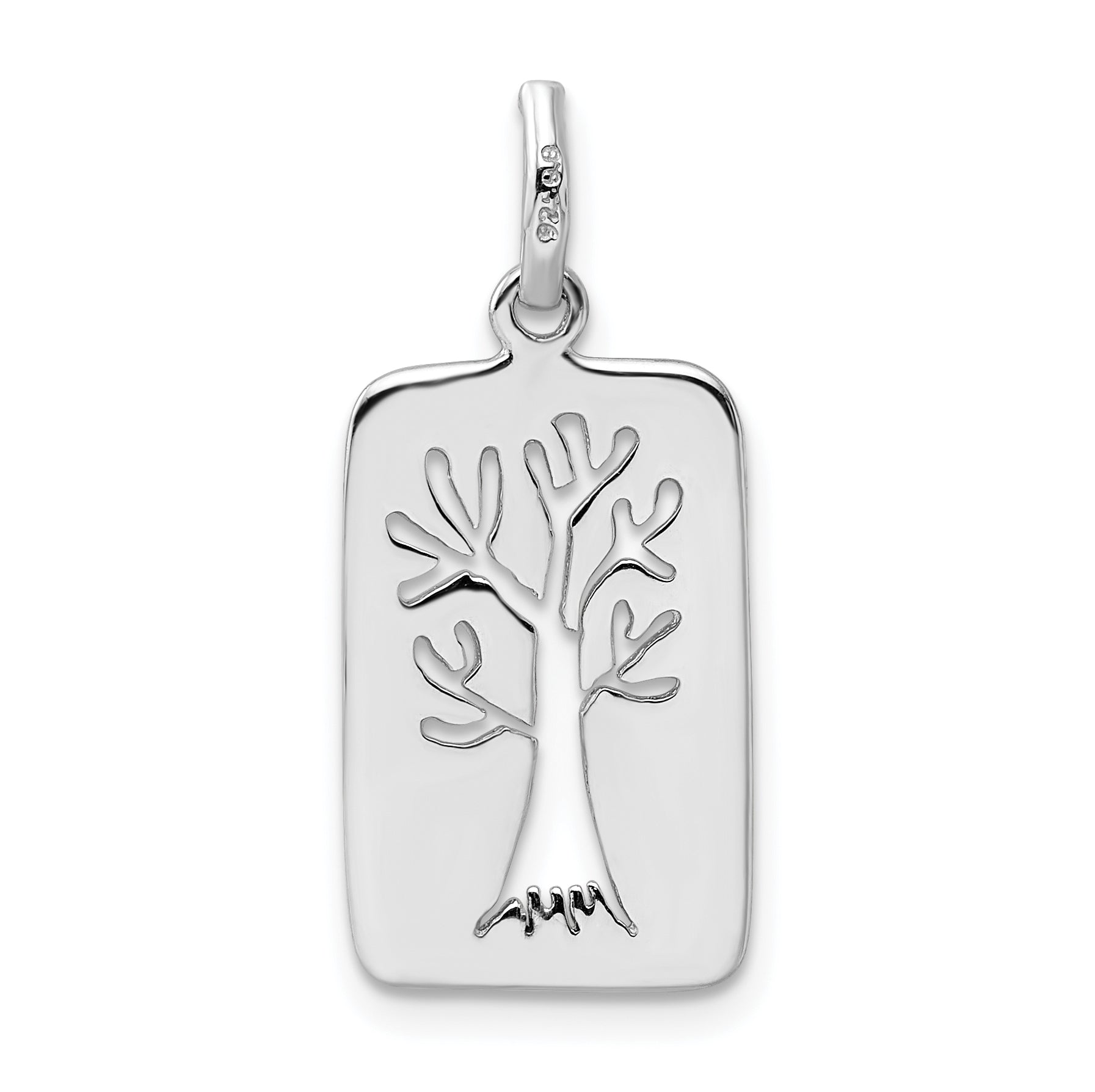 Sterling Silver Rhodium-Plated Polished Tree Cut-Out Charm